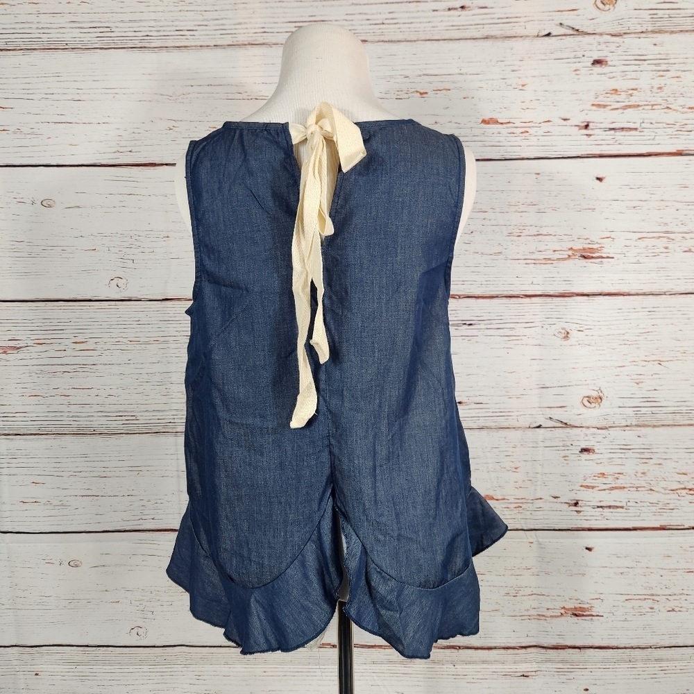Denim Style Ruffle Hem Top - Picture 3 of 5